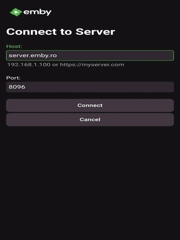 conectare aplicatie emby la server